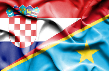 Waving flag of Congo Democratic Republic and Croatia