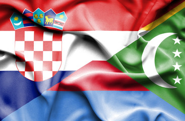 Fototapeta premium Waving flag of Comoros and Croatia
