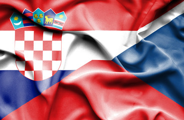 Waving flag of Czech Republic and Croatia