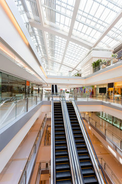 Escalator in modern shopping mall