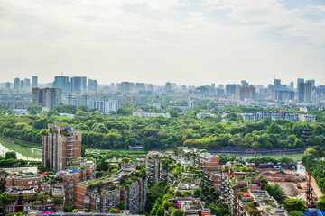 Fototapeta premium CHENGDU,CHINA - May 2,2015:city panorama of chengdu,china.One of