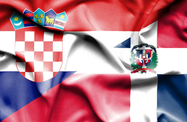 Waving flag of Dominican Republic and Croatia