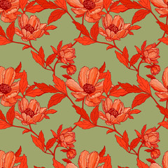Seamless pattern with peonies or roses flowers