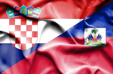 Fototapeta premium Waving flag of Haiti and Croatia