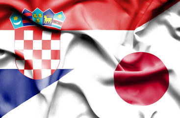 Obraz premium Waving flag of Japan and Croatia