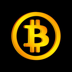 Orange bitcoin icon in a circle on a black background. Vector