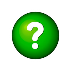 White question mark on the green icon button 3d. Vector
