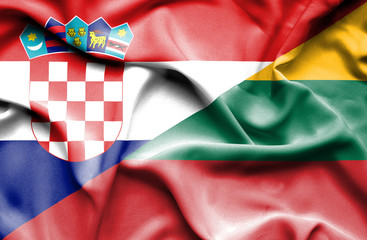Waving flag of Lithuania and Croatia