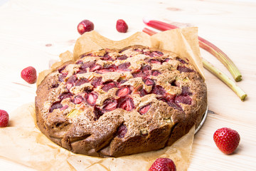 homemade strawberry and rhubarb cake