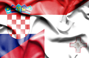 Waving flag of Malta and Croatia