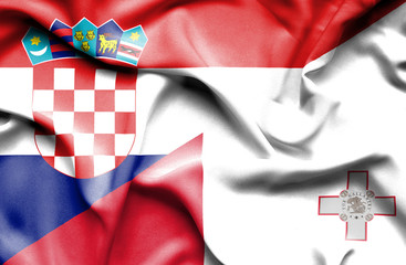 Fototapeta premium Waving flag of Malta and Croatia