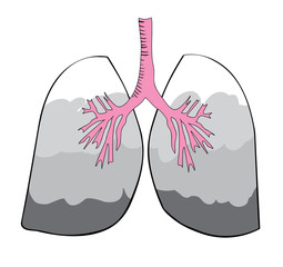 Vector drawing of lungs filled with smoke