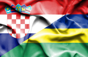 Waving flag of Mauritius and Croatia