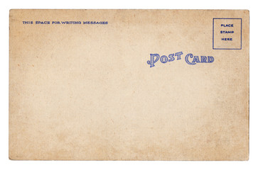 Blank old vintage postcard isolated
