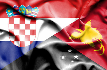 Waving flag of Papua New Guinea and Croatia