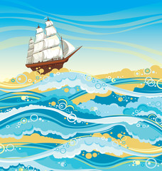 Sailboat and sea.