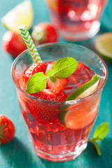 summer strawberry lemonade with lime and mint