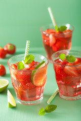 summer strawberry lemonade with lime and mint