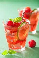 summer strawberry raspberry lemonade with lime and mint