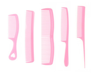 collection pink comb on white background