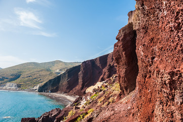Beautiful Red Beach with turquoise water and big rocks