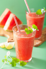 watermelon lime smoothie in glasses