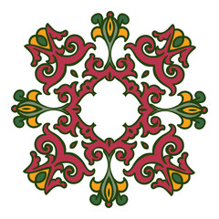 Hand drawing zentangle mandala color element. Italian majolica style