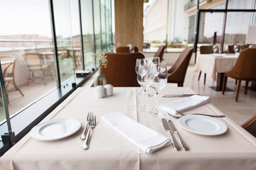 restaurant table setting by the window