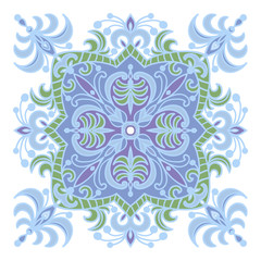 Fototapeta na wymiar Hand drawing zentangle mandala color element. Italian majolica style