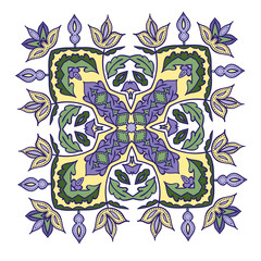 Hand drawing zentangle mandala color element. Italian majolica style