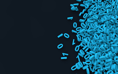 3d pile of zeros and ones on blue background