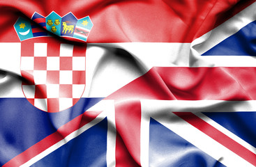 Waving flag of United Kingdon and Croatia