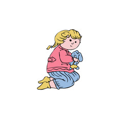 Vector little girl with a toy