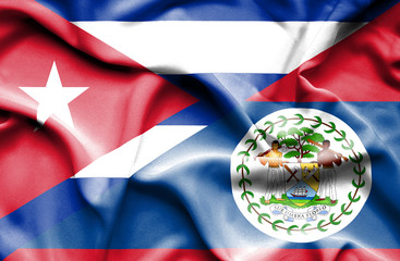 Waving flag of Belize and Cuba