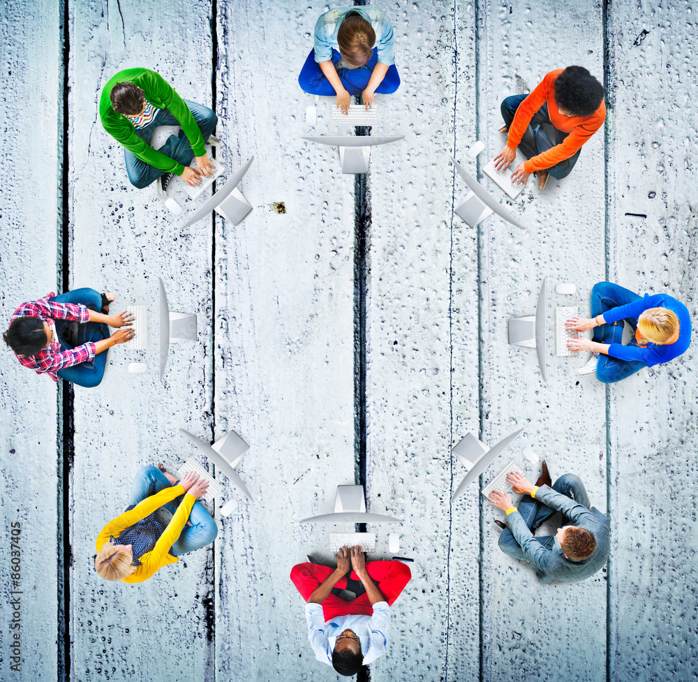 Poster diversity teamwork communication digital networking concept