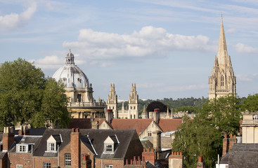 Radcliffe Camera (left), All Souls College and University Church of St Mary in Oxford, England