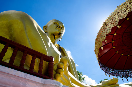 The large Statue of kruba Siwichai in Doi ti temple Lamphun Thailand