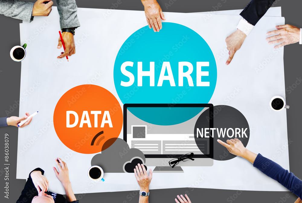 Poster share data network sharing social network connection concept