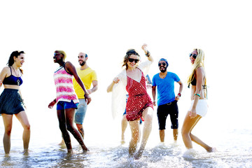 Diverse Beach Summer Friends Fun Running Concept