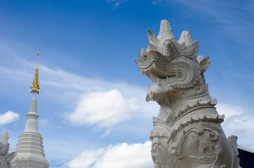 Lions statues background Temple and blue sky