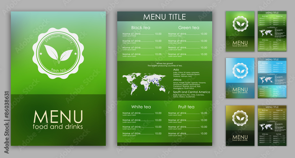 Aufkleber design of a tea menu with blurred background
