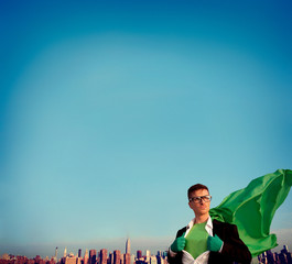 Superhero Businessman Empowerment Cityscape Team Concept