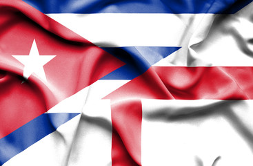 Waving flag of England and Cuba