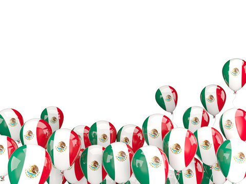 Flying balloons with flag of mexico