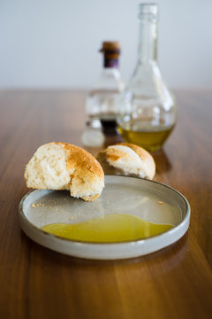 Typical Italian Appetizer: Fresh Crusty Bread and Extra Virgin Olive Oil