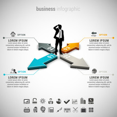 Business infographic made of businessman and arrows.