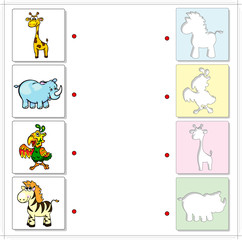Giraffe, rhino, parrot and zebra. Educational game for kids