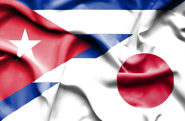 Waving flag of Japan and Cuba