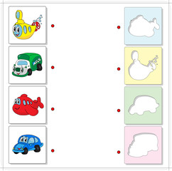 Submarine, truck, airplane and car. Educational game for kids