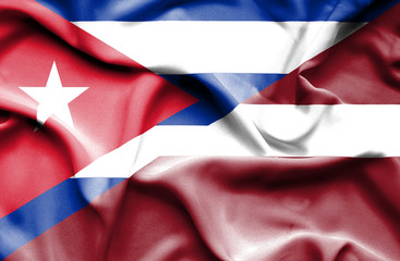 Waving flag of Latvia and Cuba